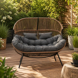 Modernes Gartensofa / Doppel-Kuschelsessel in Cocoon-Form – Naturbraun & Graphit – Produktabbildung 10