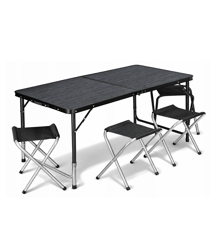 Klappbares Camping-Tischset mit 4 Stühlen, 5-in-1 im Kofferformat – Garten- und Outdoor-Set, schwarz