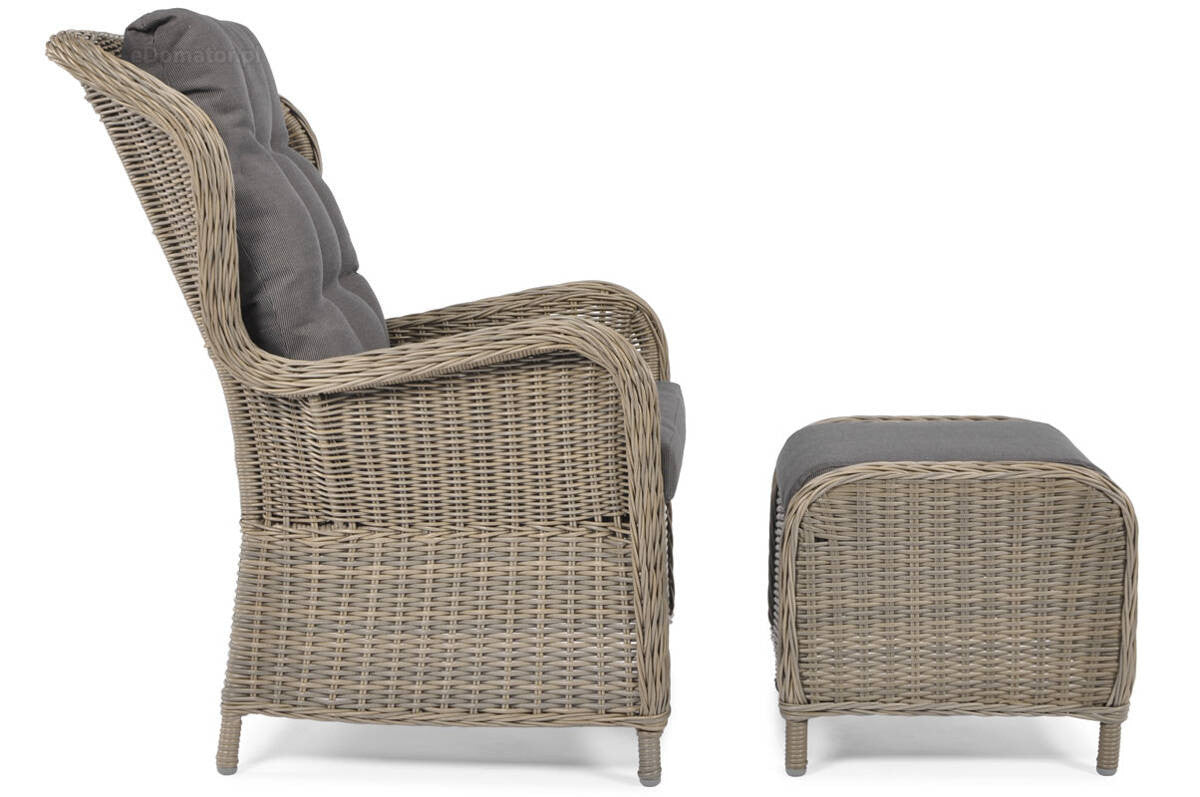 Sonata-Terrassensessel mit Fußhocker und Kissen – graues Polyrattan – Produktabbildung 2