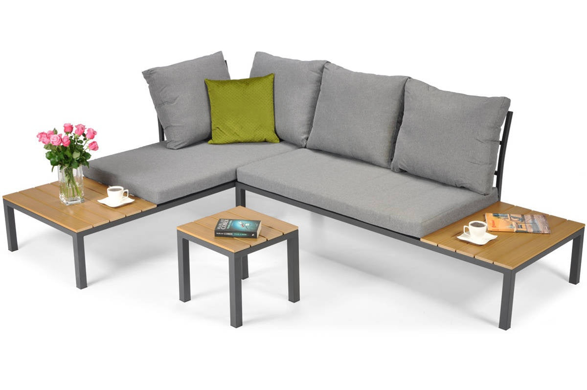 Garten-Ecksofa-Möbelset für die Terrasse, 4-Sitzer, grau, 254x184 cm
