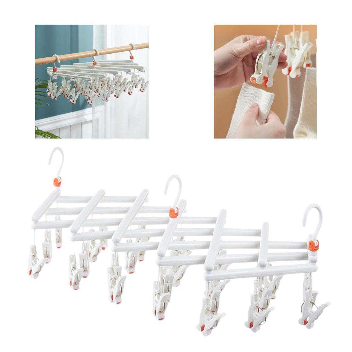 Praktischer klappbarer Kleiderbügel mit Clips, 29 Clips, weiß – Produktabbildung 2
