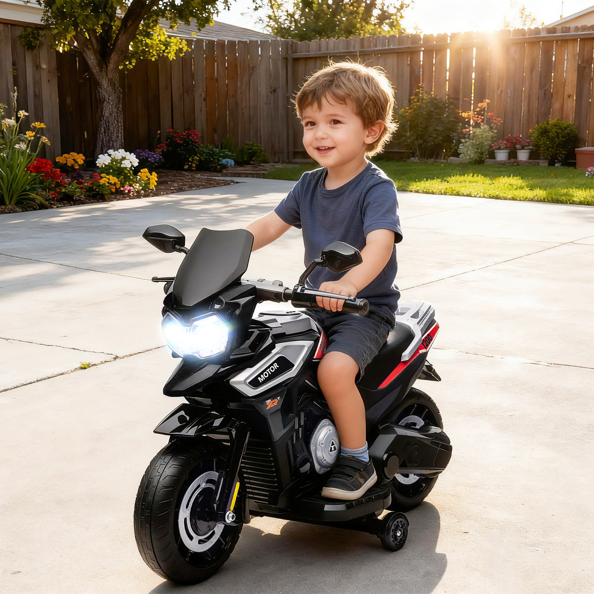 Electric motorcycle for children aged 18-36 months, ride-on vehicle, training wheels, lights, music, plastic (2)