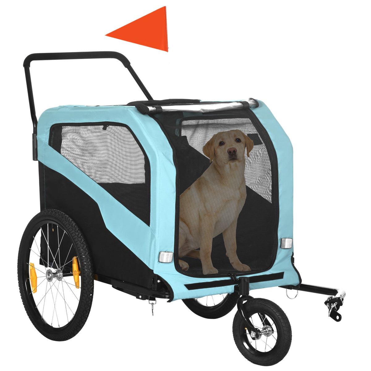 2-in-1 dog trailer dog stroller bicycle trailer up to 30kg foldable push function 2 entrances mesh windows sun