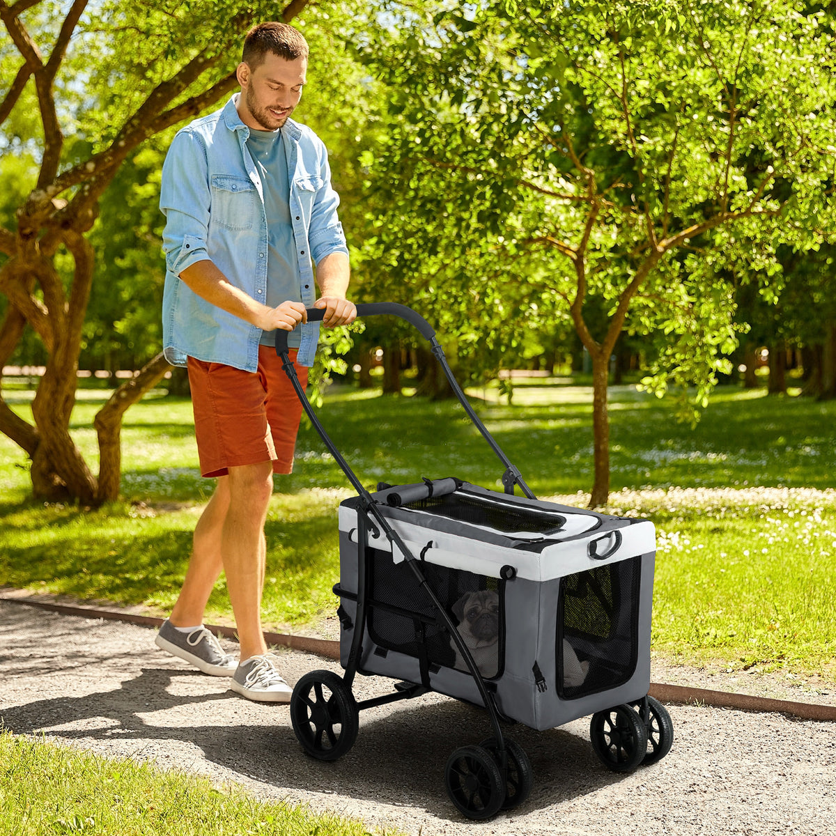 Dog stroller pet buggy up to 10kg foldable removable basket 81 x 58 x 97.5 cm black + grey + white (2)