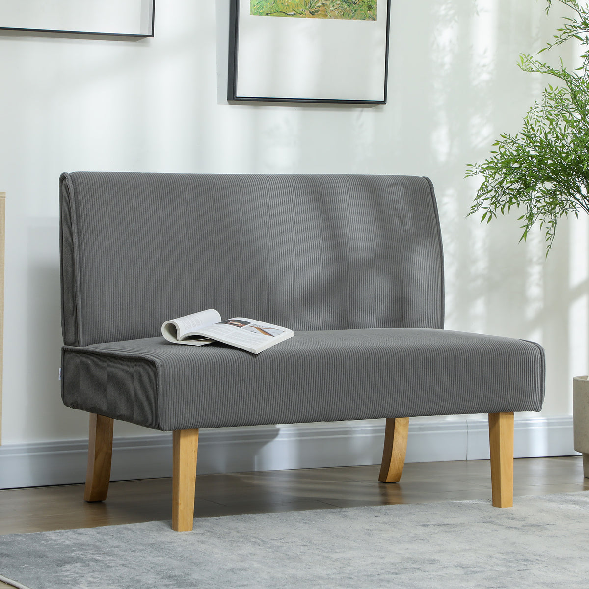 Two-seater sofa with corduroy upholstery, thick padding, and solid wooden legs for living room, bedroom, office (2)