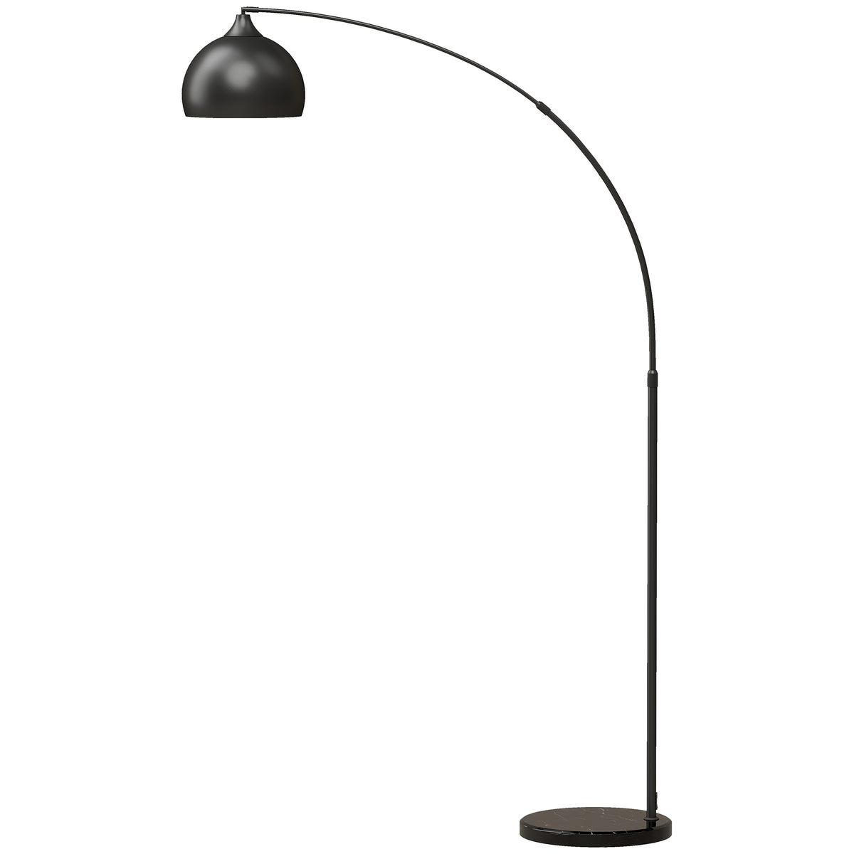 Arc lamp, floor lamp, height-adjustable, foot switch, marble-effect base, 170-180cm, black