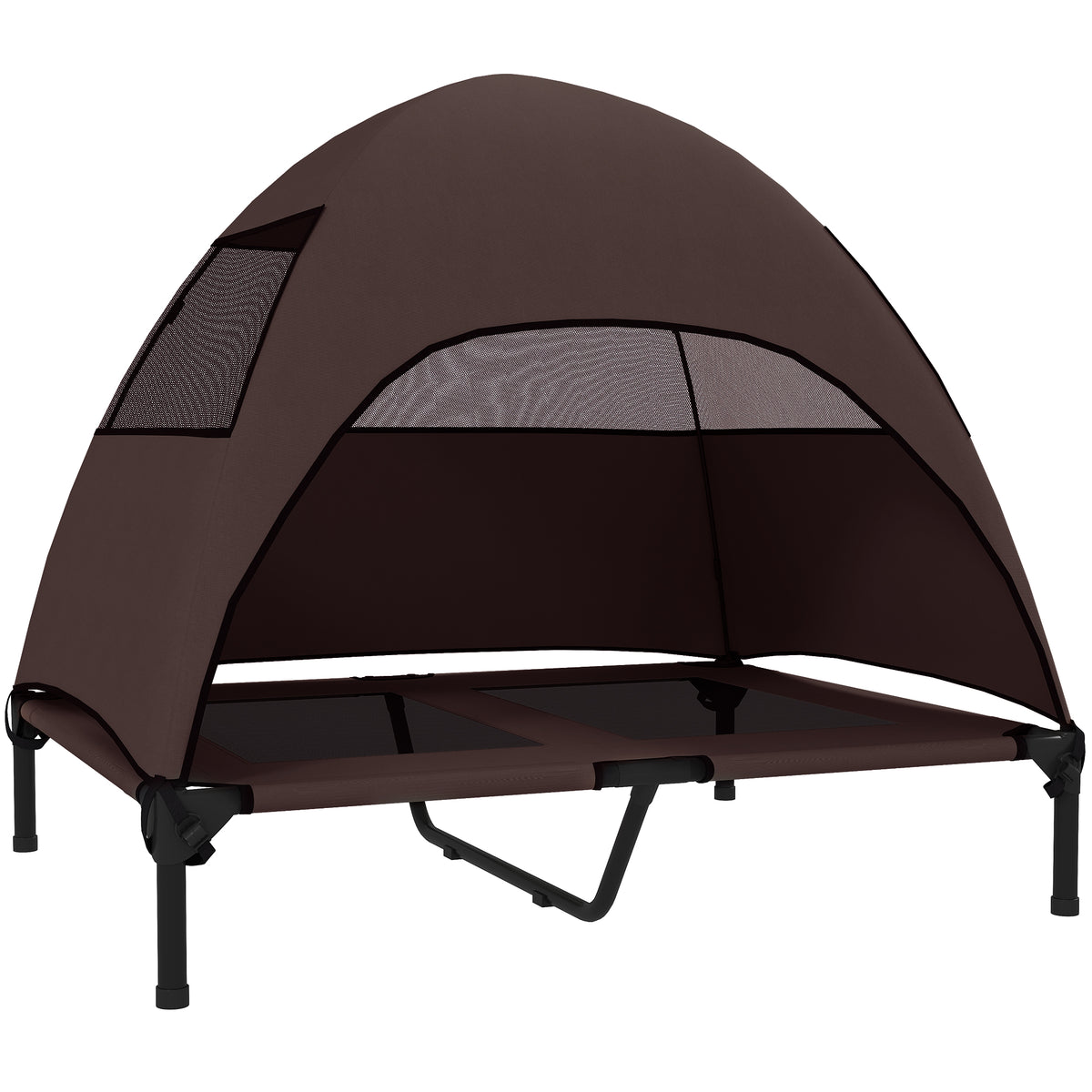 Outdoor Dog Cot with Canopy, Elevated Dog Bed for Large Dogs, 91 x 76 x 90 cm, Coffee