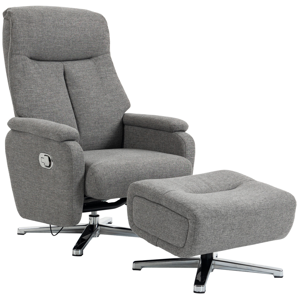 Manual reclining armchair, lounge chair with footstool in dark grey