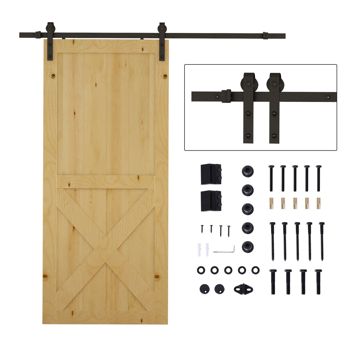 Sliding rail kit for sliding doors, max. 100 kg load capacity, metal, black, 2 m, black