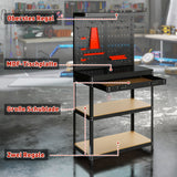 Workbench 80 x 40.5 x 155 cm tool bench with pegboard, hooks, drawer, 2 shelves for workshop black (4)