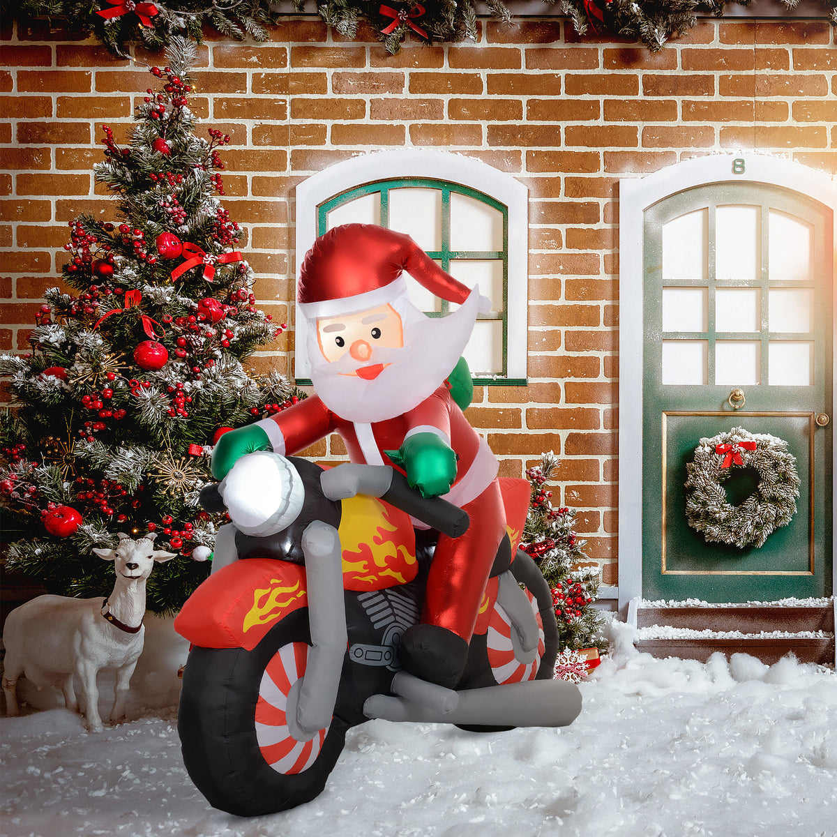 Santa Claus on motorcycle, garden decoration, LEDs, inflatable, weather-resistant, 180 x 95 x 170 cm (2)