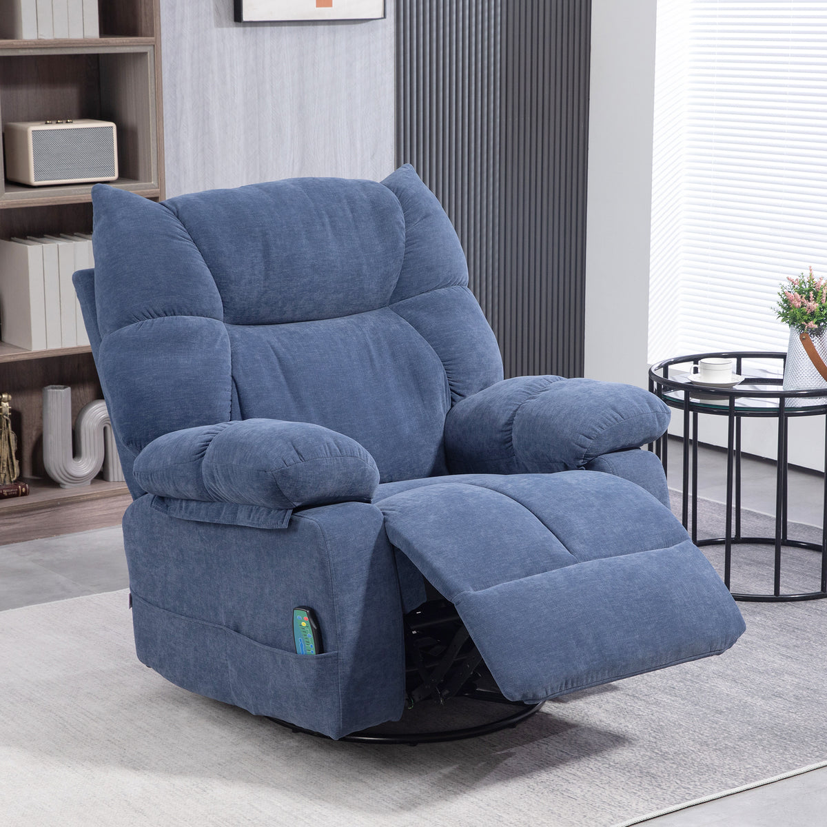 Massage chair with heat & recline function, swiveling, up to 150 kg, metal frame, 98x90x98cm, blue (2)