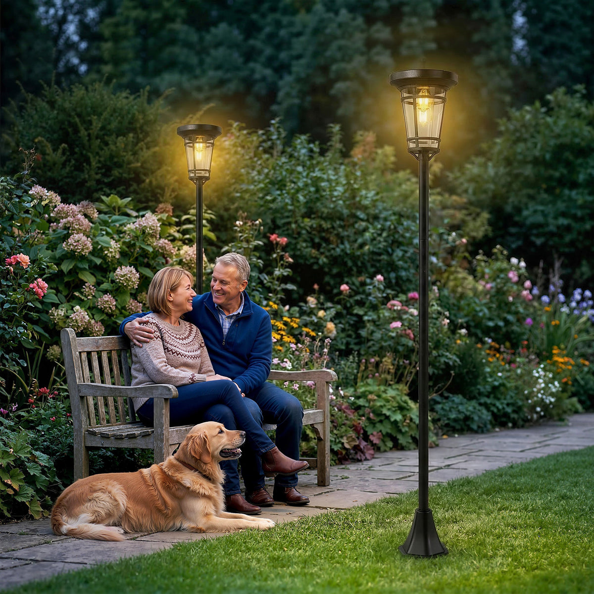 Solar Lantern 2-Piece Set Floor Lamp 180cm Height-Adjustable with 2 Brightness Modes Light Sensor Switch, IP44 (2)