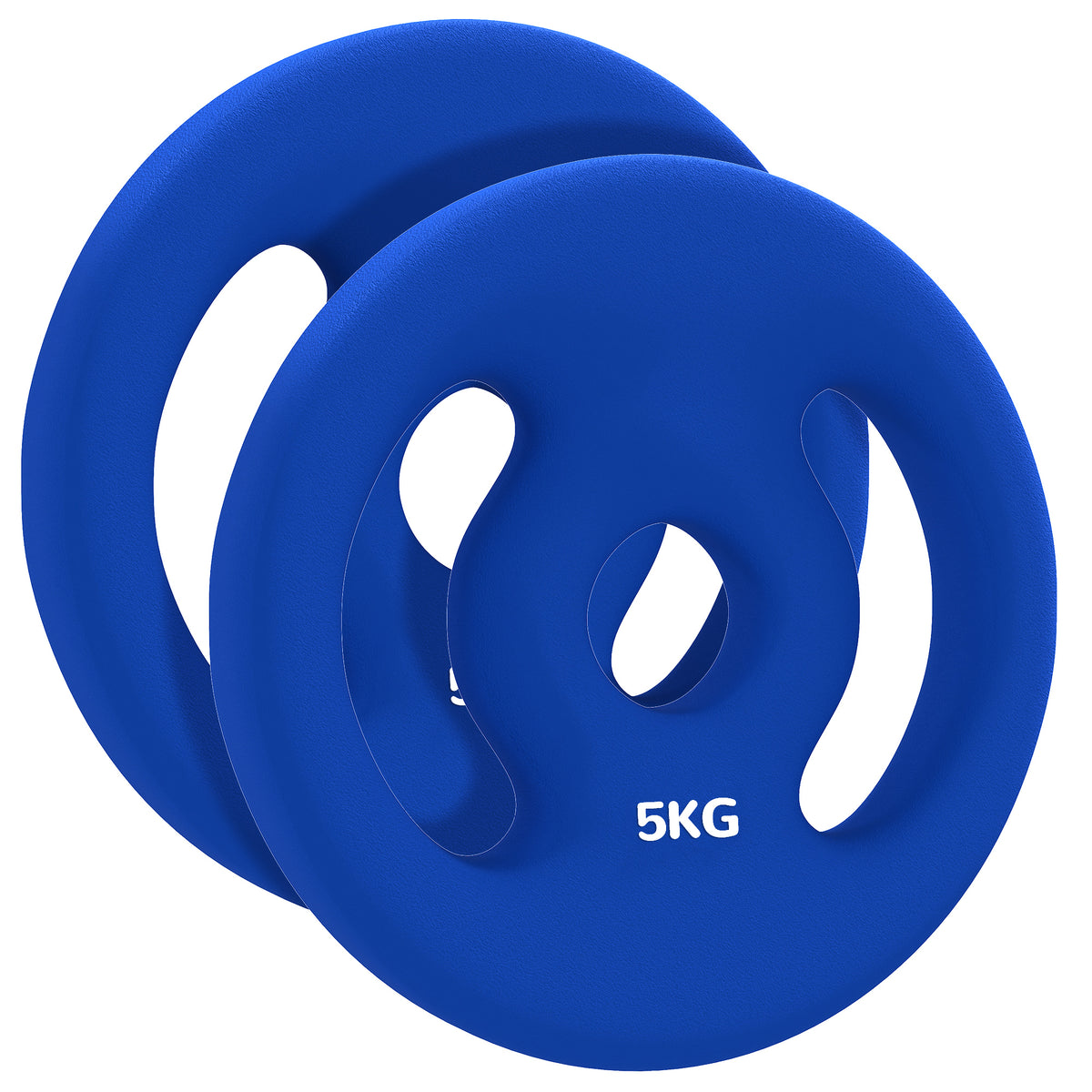 2 x 5 kg weight plates with practical handles, weight set for home gym, fitness studio, strength training, blue
