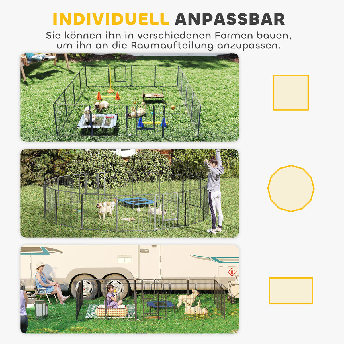 Puppy playpen, 16-panel foldable puppy run with door for small to medium dogs, 3.2 x 3.2 x 0.8 m, grey (4)