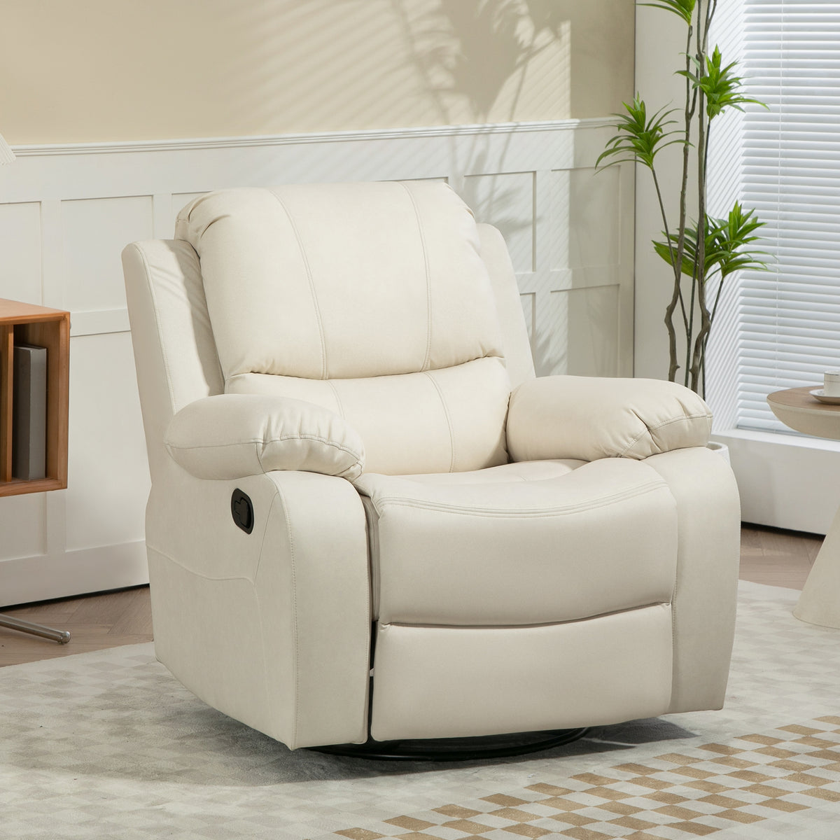 Recliner chair, adjustable backrest & footrest, swivel, up to 150 kg, steel frame, 93x100x98cm, cream white (2)
