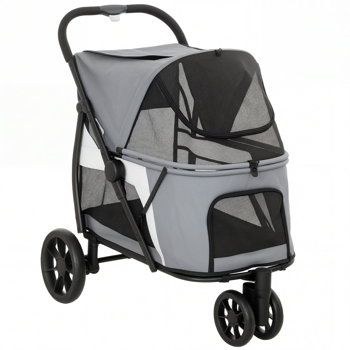 Foldable Dog Stroller, Pet Buggy with Washable Cushion, Mesh Windows, 3 Wheels, for Medium-Sized Dogs up to 20