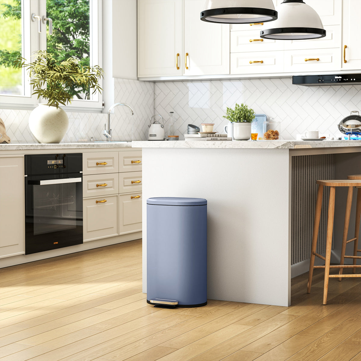 Kitchen trash can 30 liters pedal bin with soft-close lid, metal pedal, gray, 36.5 x 31 x 61 cm (2)