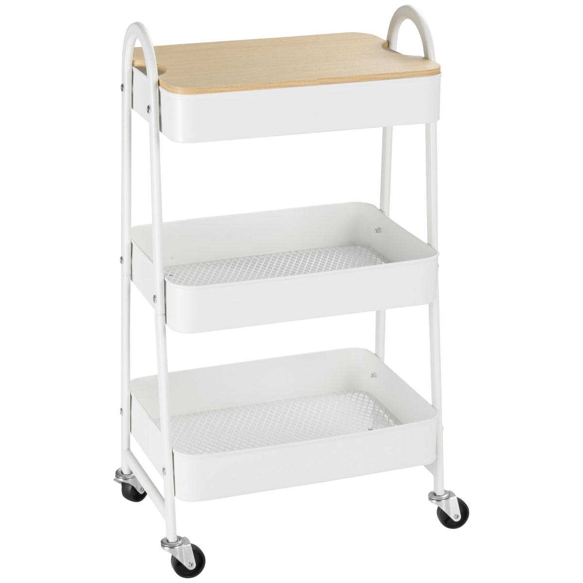 3-Tier Serving Trolley, Kitchen Cart with Wheels, Handle, Kitchen Shelf with Basket and Lid, Rolling Cart