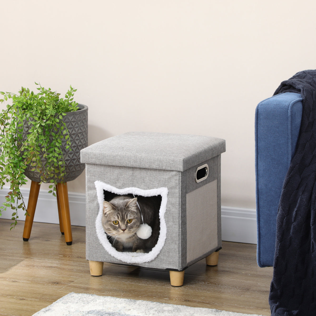 Cat cave, cat house, incl. play ball, washable cushion, 35.5 cm x 35.5 cm x 42.5 cm (2)