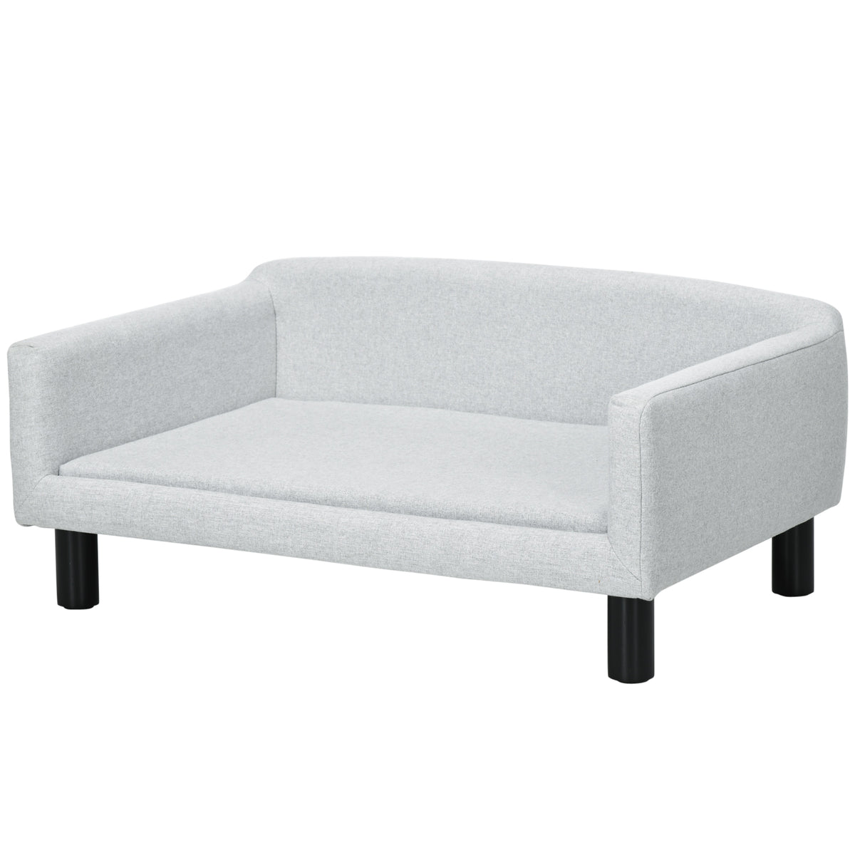 Velvet dog sofa with backrest, dog bed with wooden legs for medium-sized dogs, 82 x 54 x 36 cm, light gray