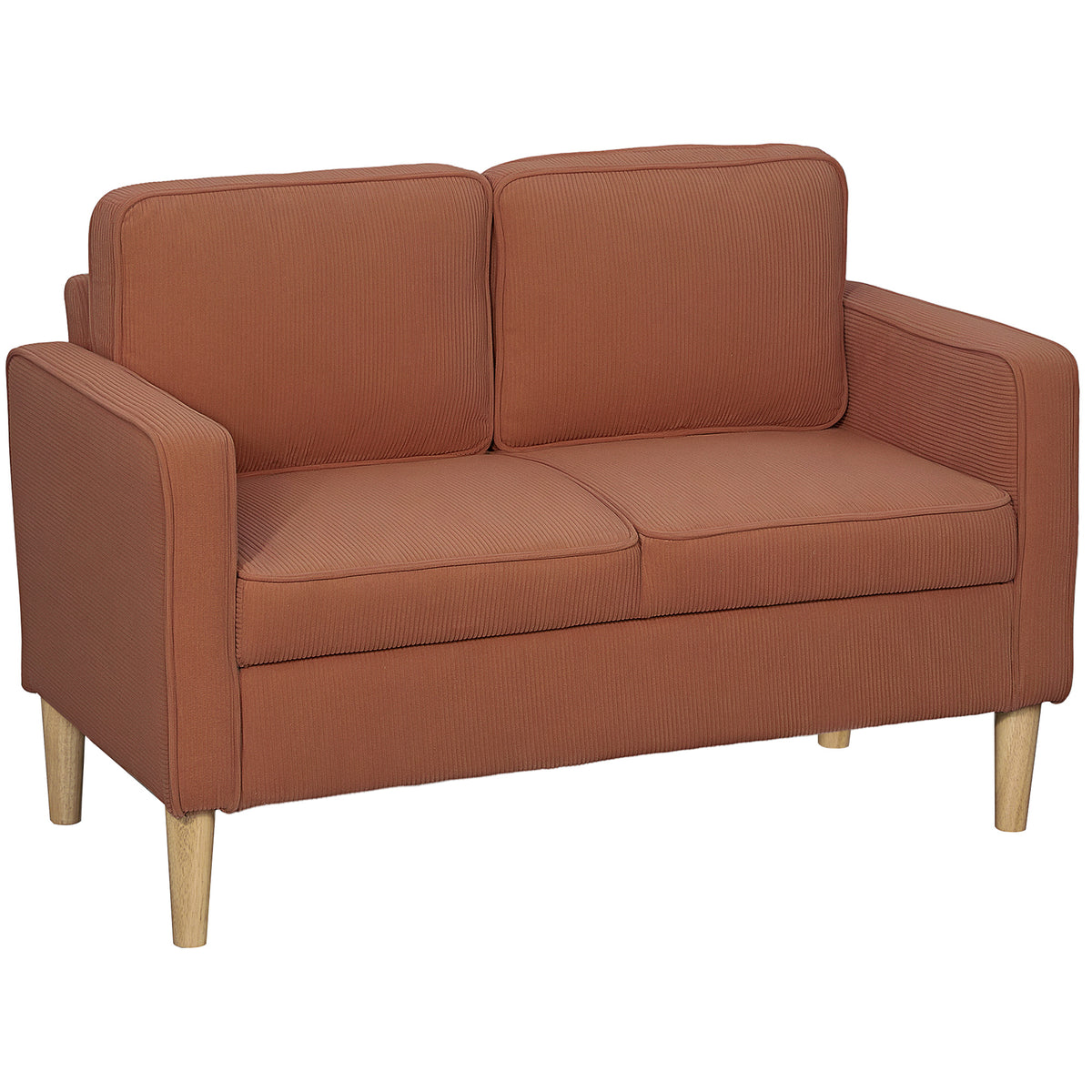 Two-seater sofa with storage space and solid wooden legs, for living room, bedroom, 117 x 63 x 79 cm, orange