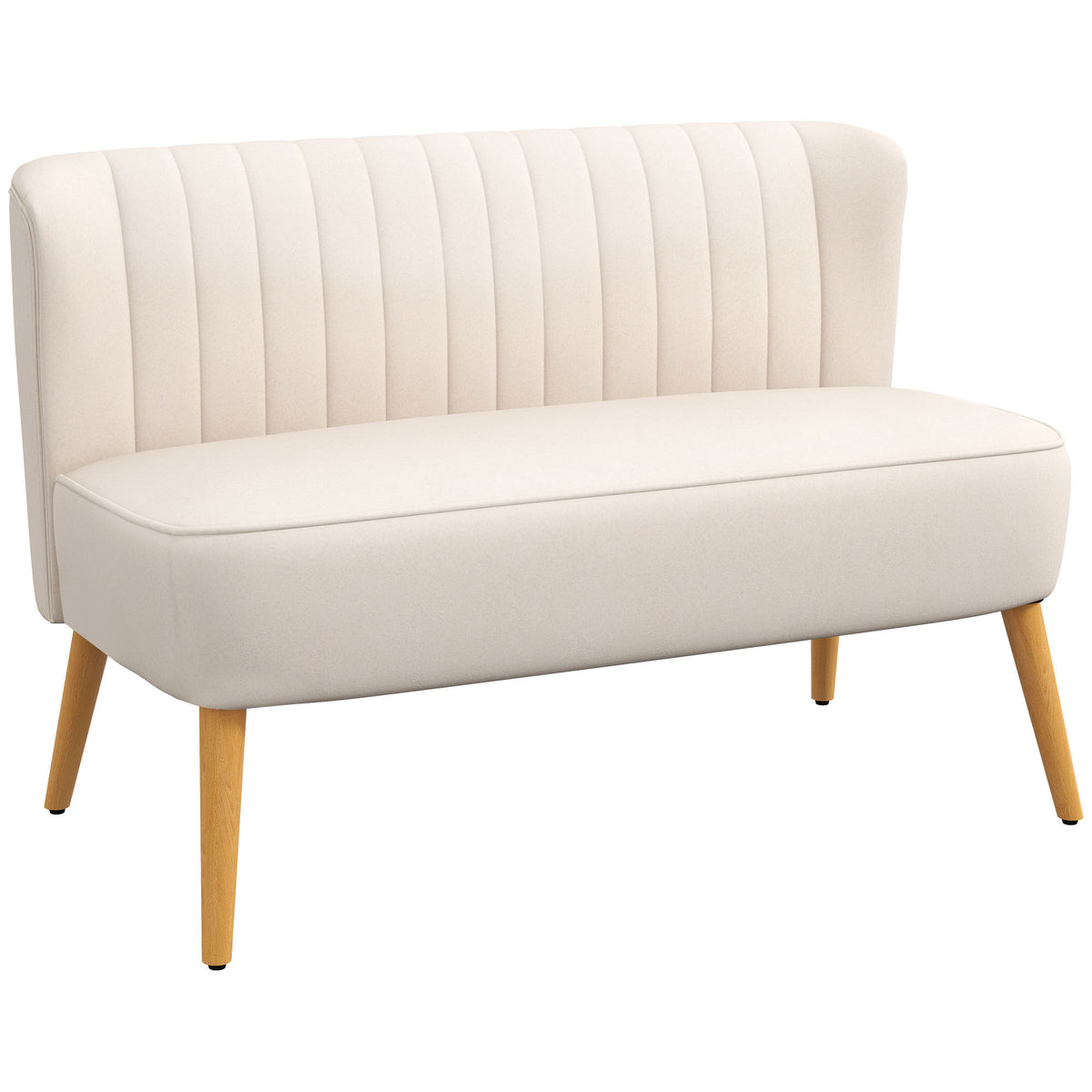 Retro design 2-seater sofa, wooden legs, 117 cm x 56.5 cm x 77 cm, cream white