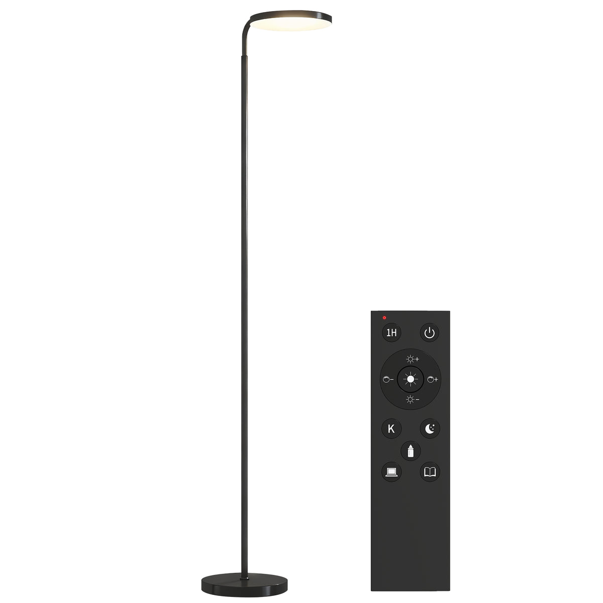 LED floor lamp with magnetic remote control, flexibly adjustable, rotatable, metal, black