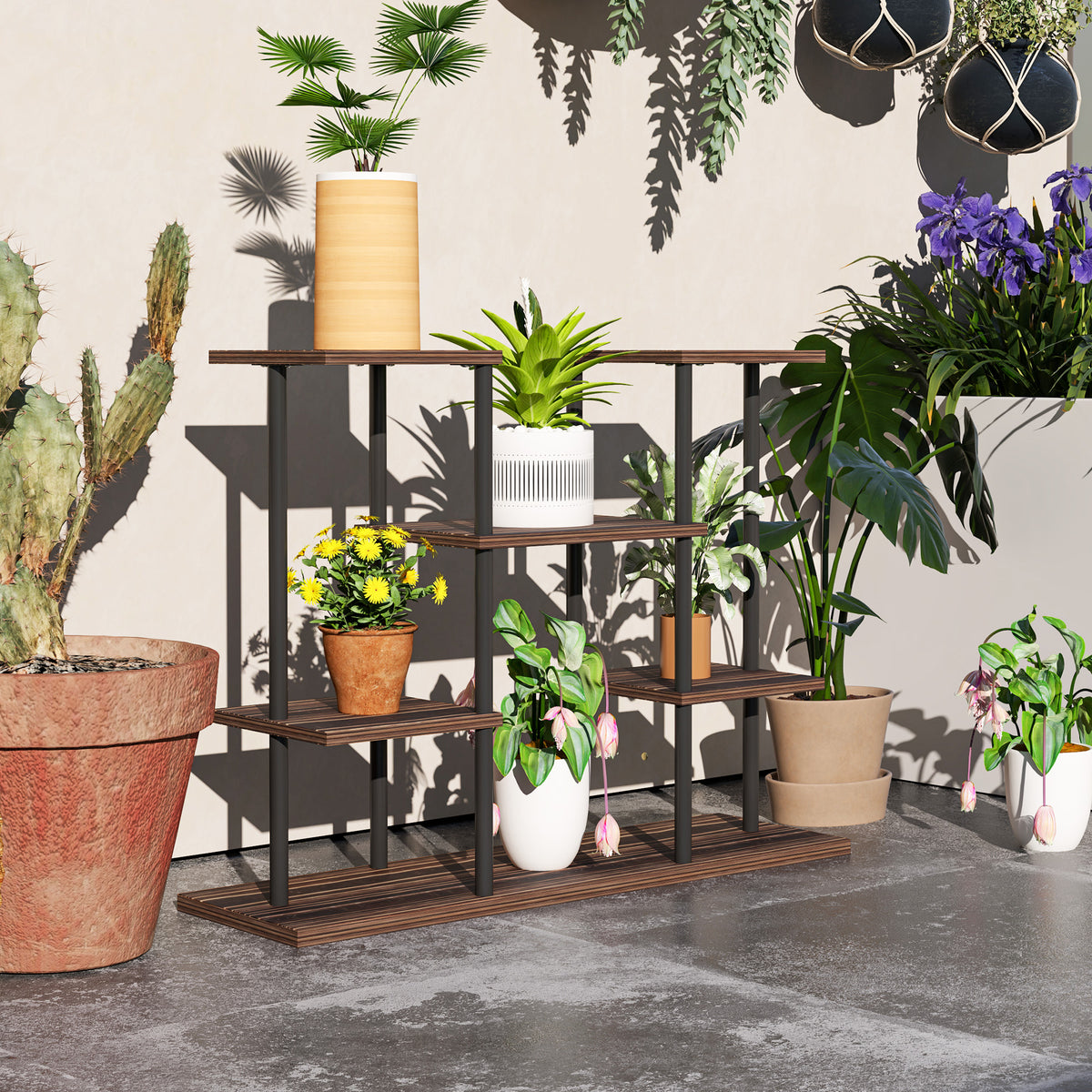 4-tier flower stand, 4-tier plant stand, flower pot holder for indoor and outdoor use, wood, steel (2)