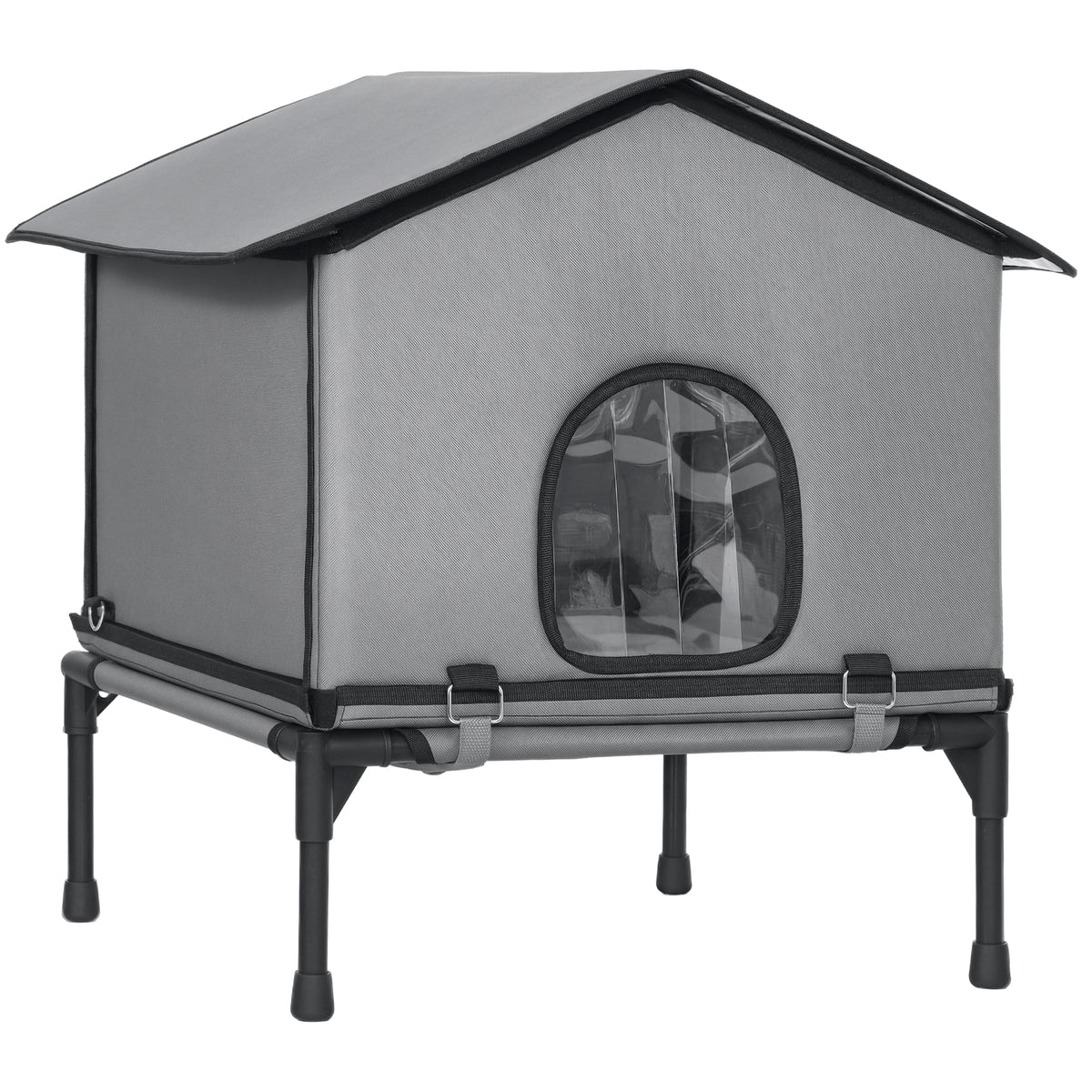 Foldable cat house, cat hut with cushion, elevated water-resistant cat cave 62 x 58.5 x 60 cm, grey