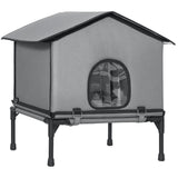 Foldable cat house, cat hut with cushion, elevated water-resistant cat cave 62 x 58.5 x 60 cm, grey