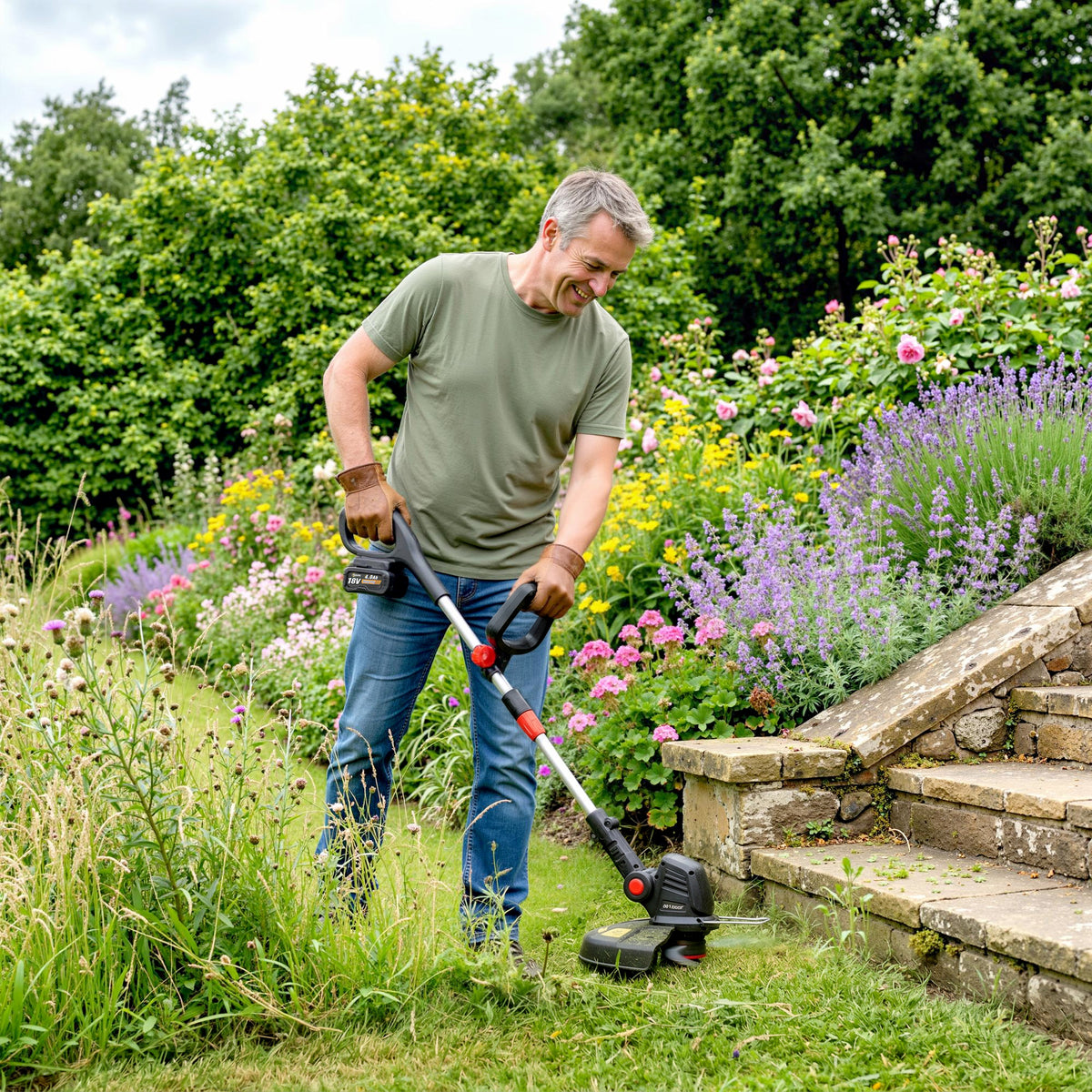 2-in-1 Cordless Grass Trimmer and Brush Cutter with 30 cm Cutting Width, Adjustable Handle, and Tilting Motor (2)