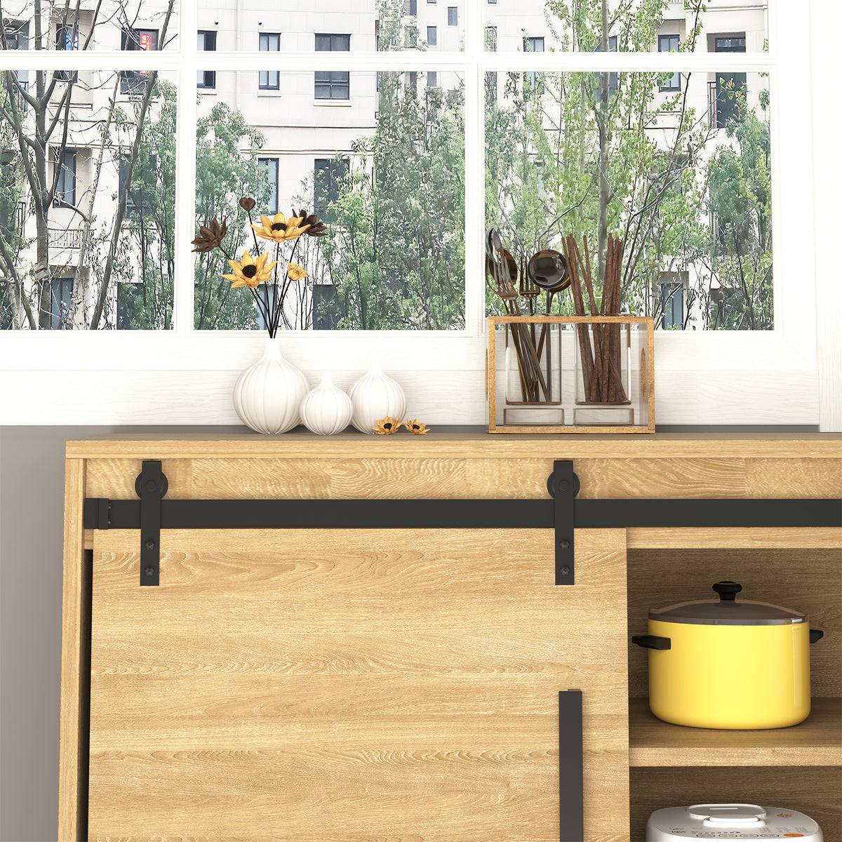 183 cm sliding door complete set, sliding door system with floor guide, sliding door track, rollers, and carbon (6)