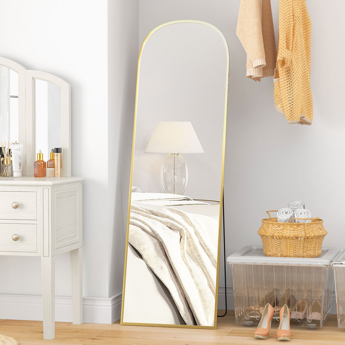 Floor mirror, full-length mirror, large mirror, modern design, 50 cm x 1.5 cm x 161.5 cm, gold (2)