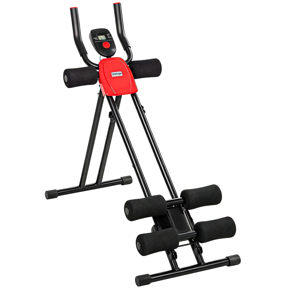 Ab trainer, foldable abdominal trainer with LCD display, dual-rail, load capacity up to 120 kg, steel, red