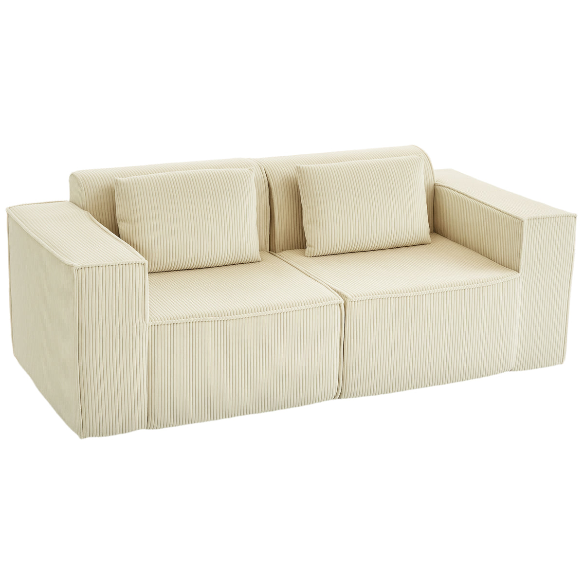 3-seater sofa, soft foam structure, wide armrests, 2 cushions, corduroy cover, beige