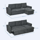 3-seater sofa with bed function, sofa bed with chaise longue, upholstered sofa, dark grey (3)