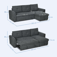 3-seater sofa with bed function, sofa bed with chaise longue, upholstered sofa, dark grey (3)
