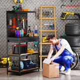 Workbench 80 x 40.5 x 155 cm tool bench with pegboard, hooks, drawer, 2 shelves for workshop black (8)