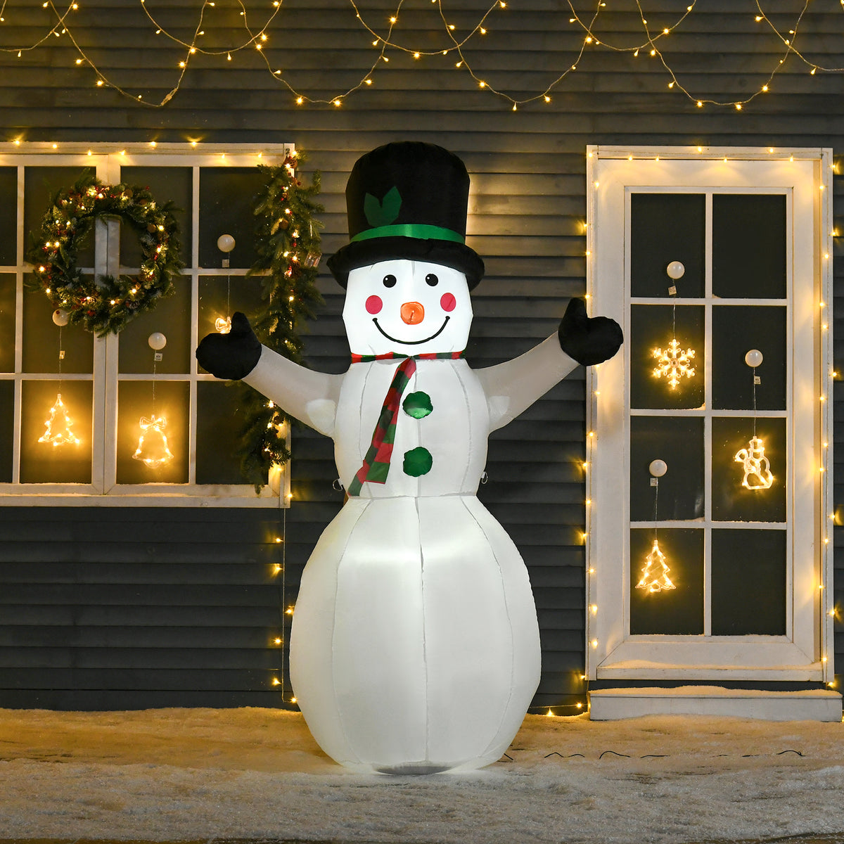 Snowman Christmas decoration, incl. blower, colorful LEDs, self-inflating, 1 m, multicolor (2)