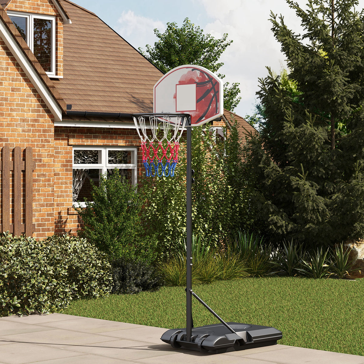Height-adjustable basketball hoop, freestanding, with net and wheels, large base, 179-209 cm, plastic, steel (2)