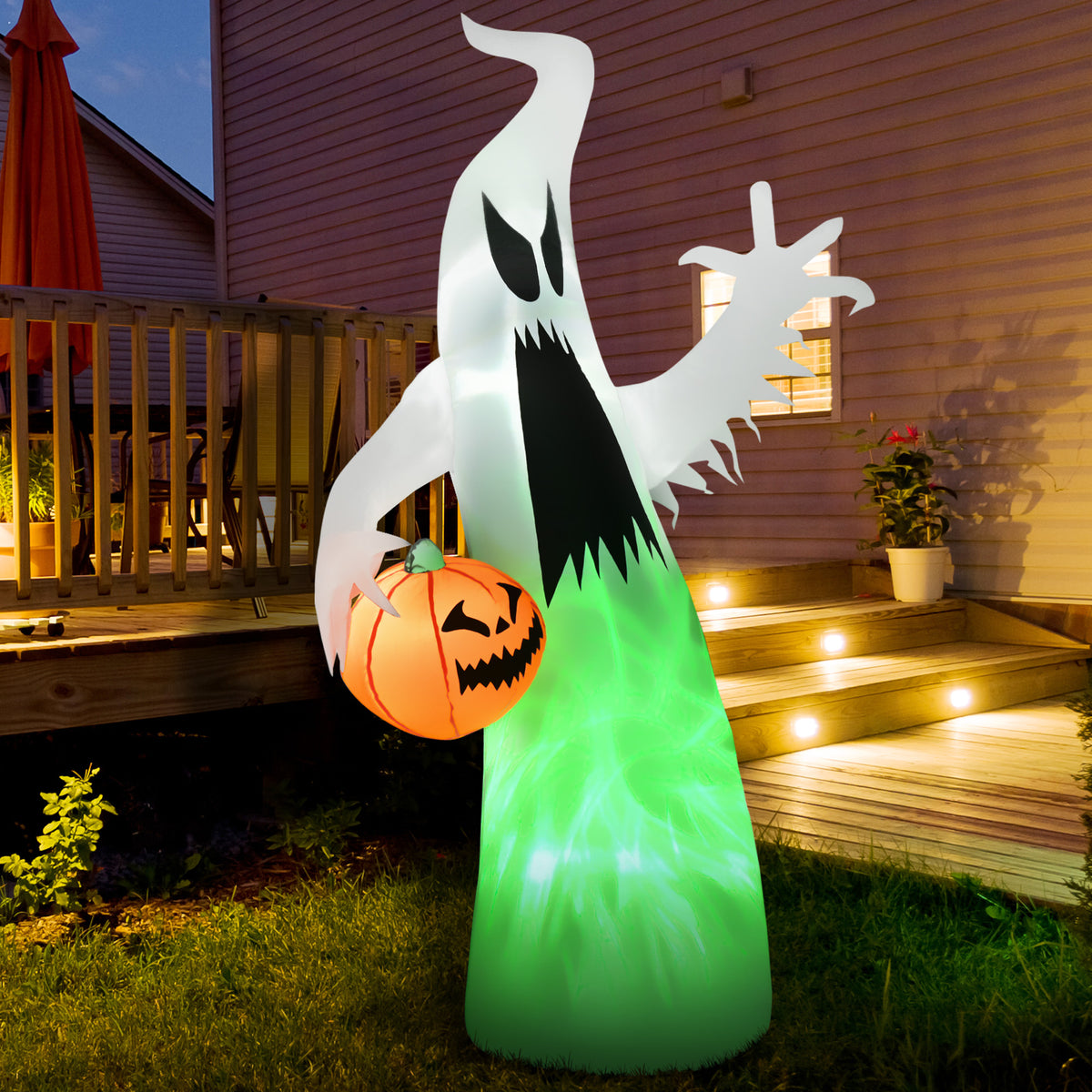 Self-inflating spooky ghost spirit LED illuminated Halloween decoration polyester white 105 x 65 x 180 cm (2)