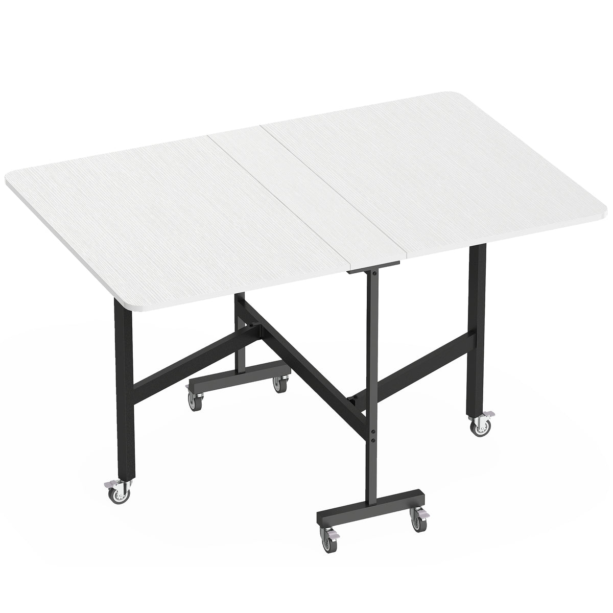 Mobile folding table with 6 wheels and brakes, foldable kitchen dining table for small spaces, white