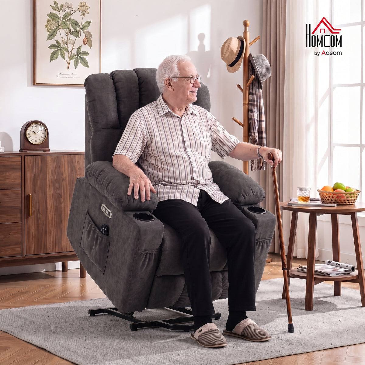 Electric lift chair with massage & heat, recliner for seniors, pocket spring core, gray (2)
