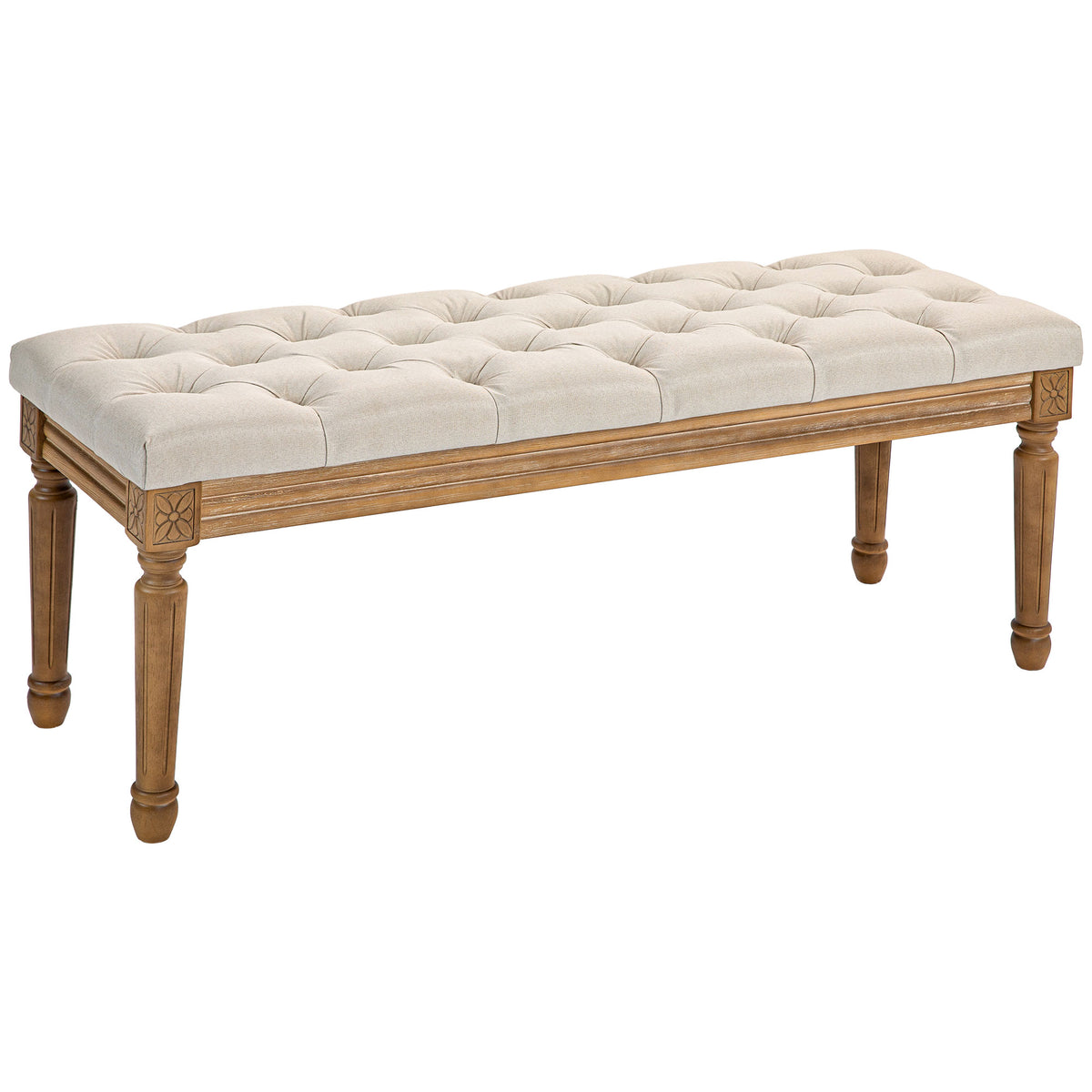 Upholstered bench with button tufting, bed bench, vintage design, 120x41x48cm, cream white