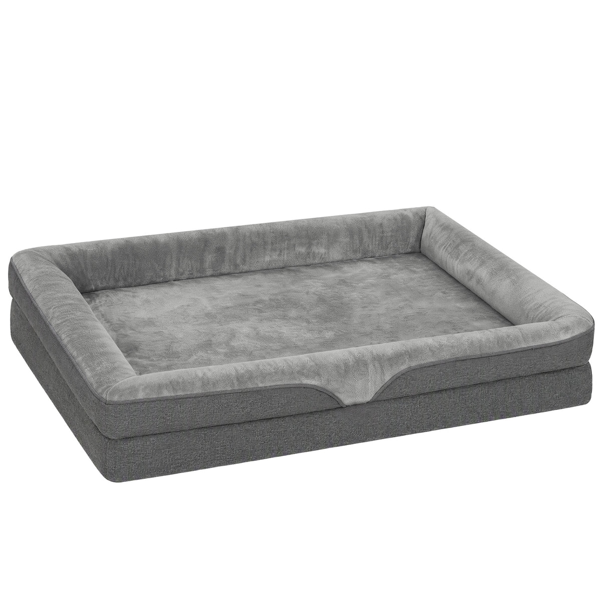 Dog bed with raised edges, non-slip bottom, linen-look, washable, water-repellent dog cushion, 91x68x16cm