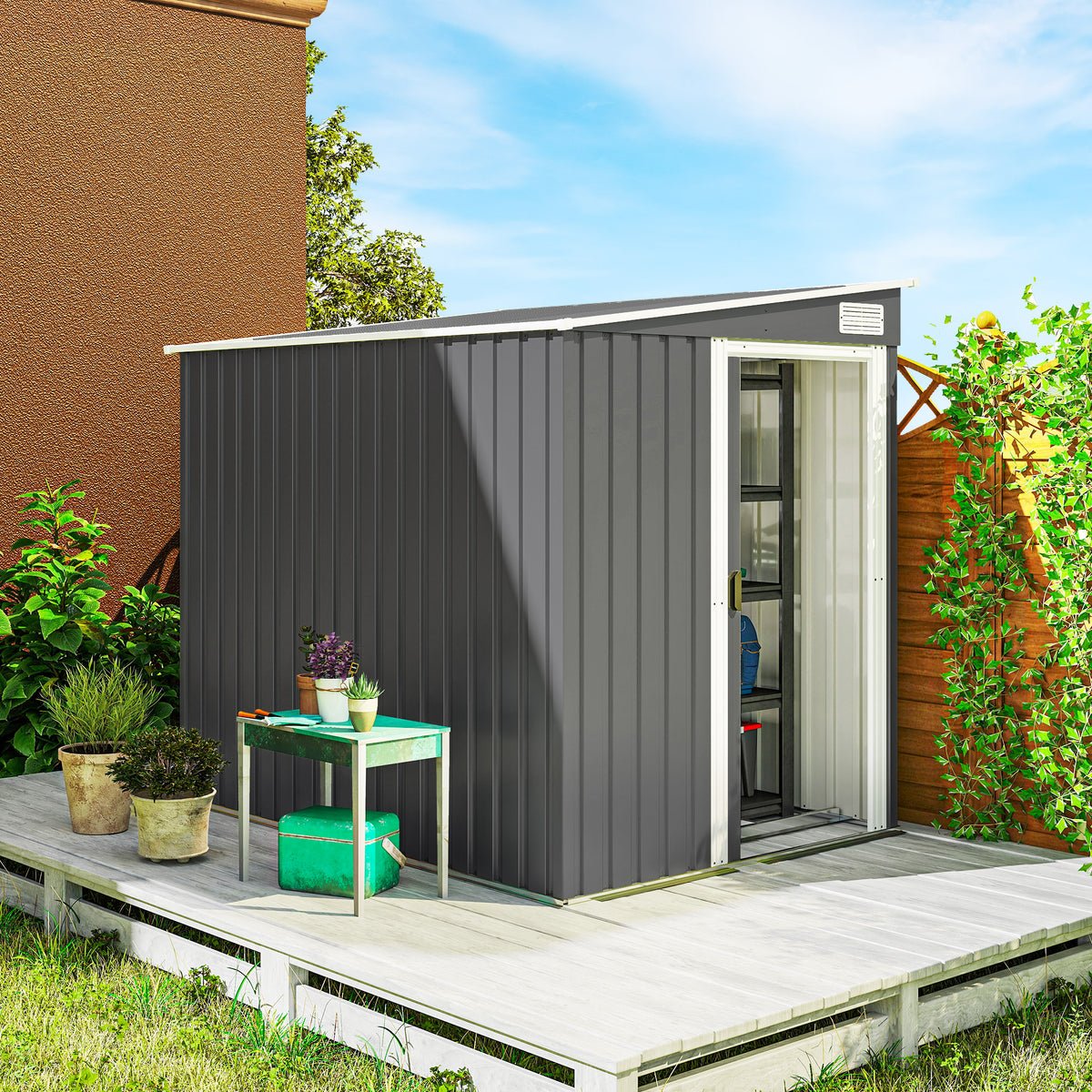 Metal tool shed 2.81m² 154x206.5x181 cm garden shed with pent roof and foundation (2)