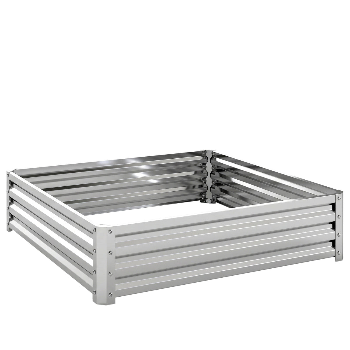 Garden bed, planter box with steel frame, silver, 120 x 120 x 30 cm