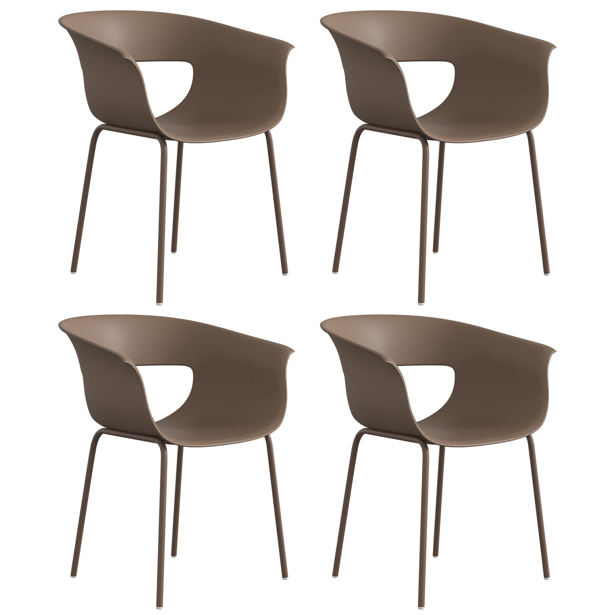 Set of 4 Ergonomic Garden Chairs, Balcony Chairs with Cut-out Design, Armrests, Weatherproof, Rust-resistant
