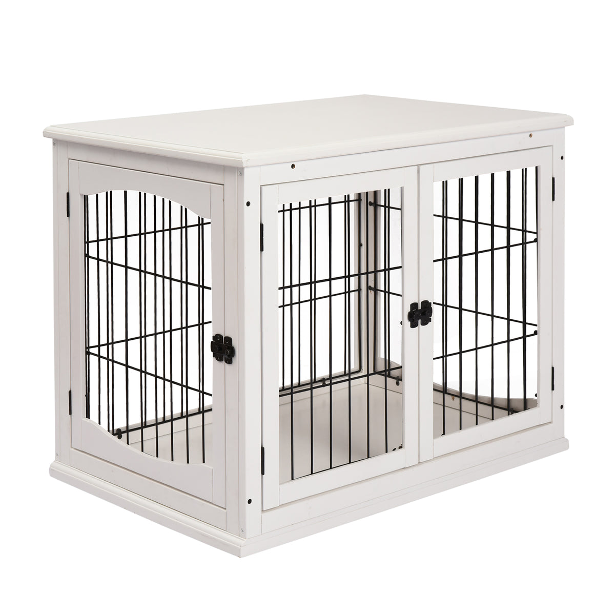 Dog transport crate 58.5 cm x 81 cm x 66 cm doors, MDF wood iron, 58.5 cm x 81 cm x 66 cm, white